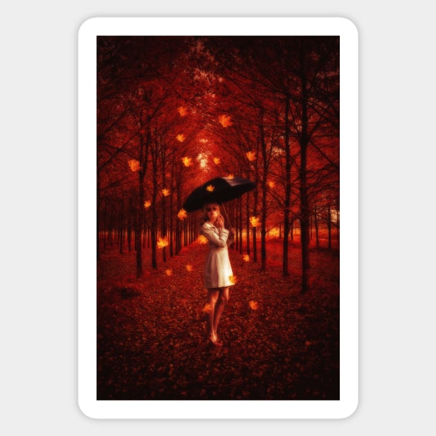 Autumn Leaves Falling Like Rain Sticker by JimDeFazioPhotography